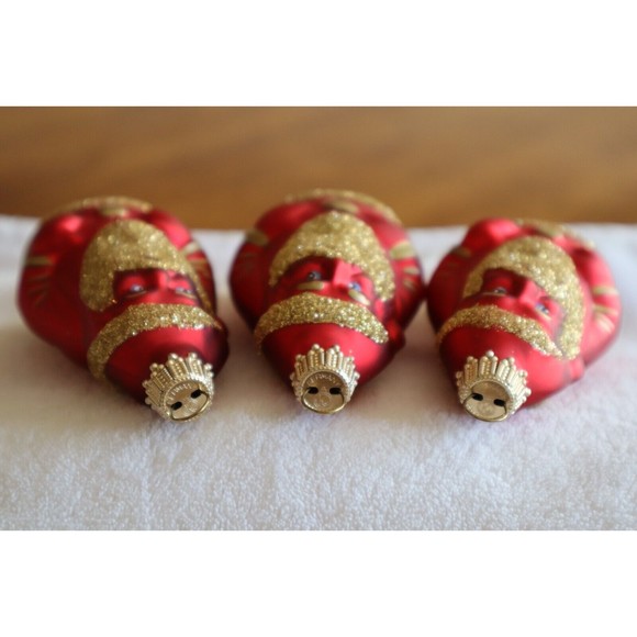 Lot 3x Krebs Blown Glass Ornament Germany Red Santa Christmas Glitter ~3.5" - Picture 8 of 10